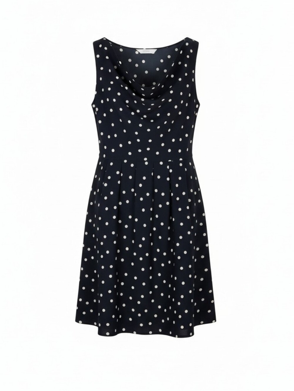 Promod Polka Dot French Dress w/ Draped Neckline Black White Vintage, Size 4